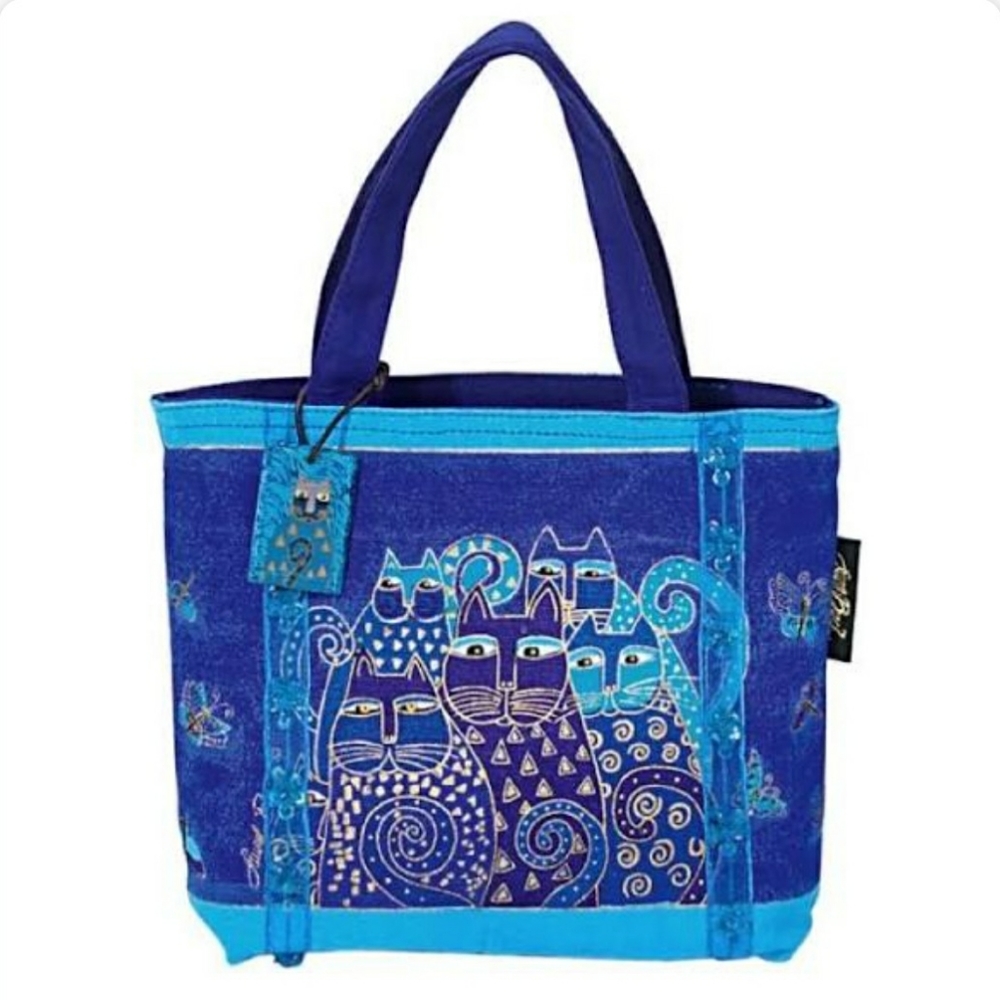 Lauren Burch Small Tote - Indigo Blue Cats